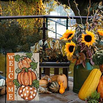 CROWNED BEAUTY Fall Pumpkins Garden Flag 12x18 Inch Polka Dots Small Double Sided for Outside Thanks...