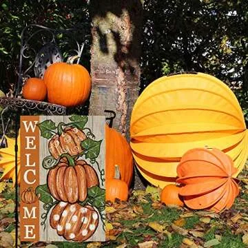 CROWNED BEAUTY Fall Pumpkins Garden Flag 12x18 Inch Polka Dots Small Double Sided for Outside Thanksgiving Burlap Welcome Yard Autumn Decoration