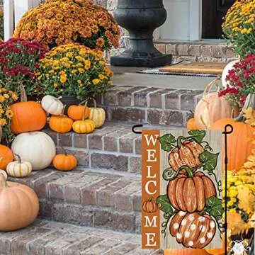 CROWNED BEAUTY Fall Pumpkins Garden Flag 12x18 Inch Polka Dots Small Double Sided for Outside Thanksgiving Burlap Welcome Yard Autumn Decoration