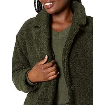 Amazon Essentials Women's Teddy Bear Fleece Oversized-Fit Lapel Jacket (Previously Daily Ritual), Olive, Medium