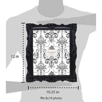 Laura Ashley 4x4 Gold Ornate Textured Hand-Crafted Resin Picture Frame with Easel & Hook for Tabletop & Wall Display, Decorative Floral Design Home Decor, Photo Gallery, Art, More (4x4, Gold)