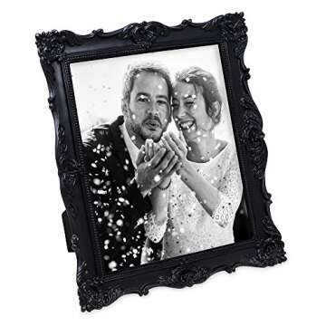 Laura Ashley 4x4 Gold Ornate Textured Hand-Crafted Resin Picture Frame with Easel & Hook for Tabletop & Wall Display, Decorative Floral Design Home Decor, Photo Gallery, Art, More (4x4, Gold)