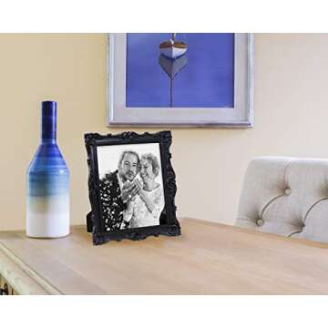 Laura Ashley 4x4 Gold Ornate Textured Hand-Crafted Resin Picture Frame with Easel & Hook for Tabletop & Wall Display, Decorative Floral Design Home Decor, Photo Gallery, Art, More (4x4, Gold)