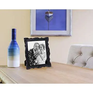 Laura Ashley 4x4 Gold Ornate Textured Hand-Crafted Resin Picture Frame with Easel & Hook for Tabletop & Wall Display, Decorative Floral Design Home Decor, Photo Gallery, Art, More (4x4, Gold)