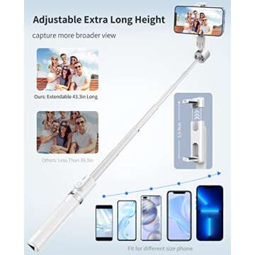 Tupwoon 43 Inch Portable Selfie Stick Tripod with Remote