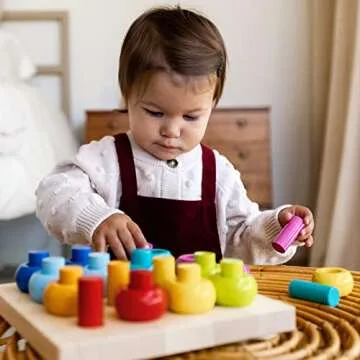 HABA Rainbow Whirls Wooden Sorting & Stacking Rings Shape Sorter, Educational Toys for 2 Year Old & Up, Color Sorting Fine Motor Toys, Made in Germany