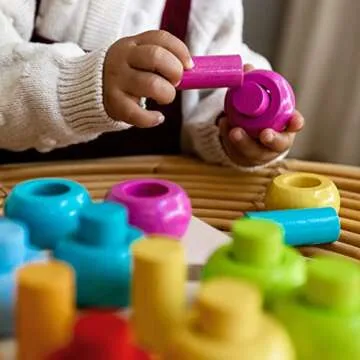 HABA Rainbow Whirls Wooden Sorting & Stacking Rings Shape Sorter, Educational Toys for 2 Year Old & Up, Color Sorting Fine Motor Toys, Made in Germany