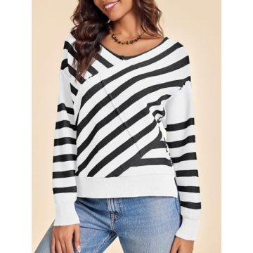 Saodimallsu Women’s Striped V Neck Sweater - Cozy Style