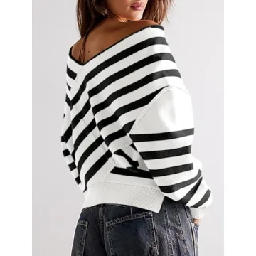 Saodimallsu Women’s Striped V Neck Sweater - Cozy Style