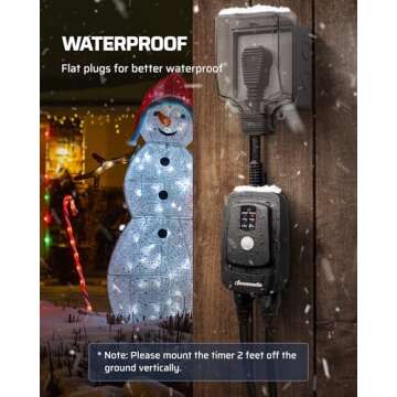 DEWENWILS Light Sensor Timer Waterproof, Plug in Timer Switch, 100 ft Range Remote Control with 2 Grounded Electrical Outlets for Outdoor String Lights, 15A 1/2HP UL Listed