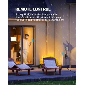 DEWENWILS Light Sensor Timer Waterproof, Plug in Timer Switch, 100 ft Range Remote Control with 2 Grounded Electrical Outlets for Outdoor String Lights, 15A 1/2HP UL Listed