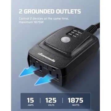 DEWENWILS Light Sensor Timer Waterproof, Plug in Timer Switch, 100 ft Range Remote Control with 2 Grounded Electrical Outlets for Outdoor String Lights, 15A 1/2HP UL Listed