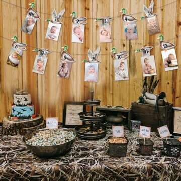 Fangleland Mallard Duck 1st Birthday Photo Banner, Duck Theme Picture Banner from Newborn to 12 Mont...