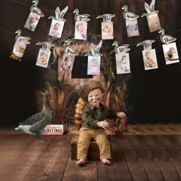 Fangleland Mallard Duck 1st Birthday Photo Banner, Duck Theme Picture Banner from Newborn to 12 Months Growth Record First Bday Party Decorations for 1 Year Old Boy