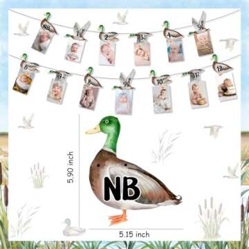 Fangleland Mallard Duck 1st Birthday Photo Banner, Duck Theme Picture Banner from Newborn to 12 Months Growth Record First Bday Party Decorations for 1 Year Old Boy