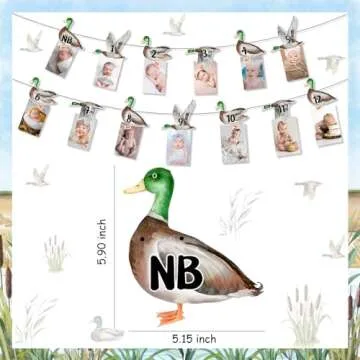 Fangleland Mallard Duck 1st Birthday Photo Banner, Duck Theme Picture Banner from Newborn to 12 Months Growth Record First Bday Party Decorations for 1 Year Old Boy