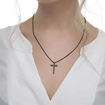 IEFSHINY Black Cross Pendant Necklaces Easter Gifts for Men Boys - Stainless Steel Small Pendant Chain 18 Inch Black Jewelry Gifts for Men Women Gifts Boyfriend Son