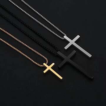 IEFSHINY Black Cross Pendant Necklaces Easter Gifts for Men Boys - Stainless Steel Small Pendant Chain 18 Inch Black Jewelry Gifts for Men Women Gifts Boyfriend Son