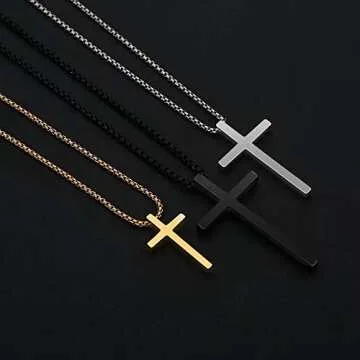 IEFSHINY Black Cross Pendant Necklaces Easter Gifts for Men Boys - Stainless Steel Small Pendant Chain 18 Inch Black Jewelry Gifts for Men Women Gifts Boyfriend Son