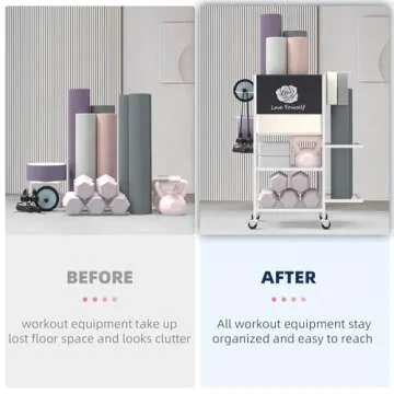 Lovind Yoga Mat Storage Rack，Home Gym Storage Rack Gym Workout Equipment Storage Organizer on Wheels for Yoga Mat,Yoga Block,Foam Roller,Resistance Band,Dumbbell,Kettlebell (White)