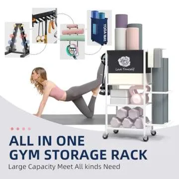 Lovind Yoga Mat Storage Rack，Home Gym Storage Rack Gym Workout Equipment Storage Organizer on Wheels for Yoga Mat,Yoga Block,Foam Roller,Resistance Band,Dumbbell,Kettlebell (White)