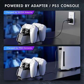 MAMPO PS 5 Dual Controller Charging Station with LED Indicators, PS 5 Charger with Fast Charging USB Cable