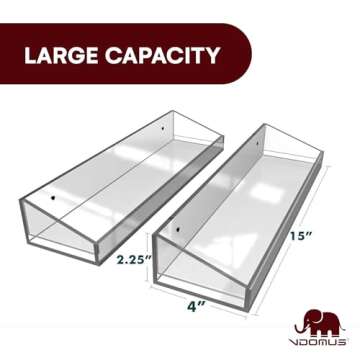 Vdomus Acrylic Bathroom Shelves, Set of 2 - 4"Dx15"Wx2.25"H Thick Wall Mounted Floating Shelves - Cl...