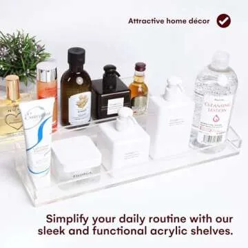 Vdomus Acrylic Bathroom Shelves, Set of 2 - 4"Dx15"Wx2.25"H Thick Wall Mounted Floating Shelves - Clear Storage and Display Shelving for Bathroom or Kitchen - No Drill Transparent Shower Organizer