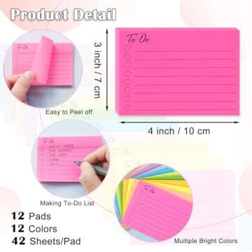 12 Pack To Do List Sticky Notes, Colorful & Efficient Daily Organizer