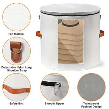 AZHCHKE Large Hat Storage Box for Women & Men, White Hat Box with Lid Foldable Round Cowboy Hat Orga...