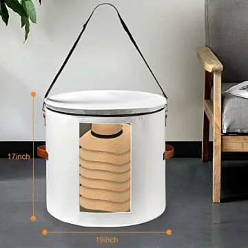 AZHCHKE Large Hat Storage Box for Women & Men, White Hat Box with Lid Foldable Round Cowboy Hat Organizer Box Carrying & Storing Various Types of Hats, 19" D x 17" H