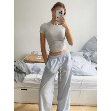 Abonlen Crewneck Short Sleeve T Shirts for Women Fitted Basic TeesY2k Going Out Tops (US, Alpha, Large, Regular, Regular, Gray)