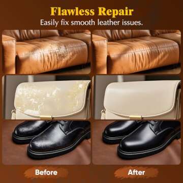 Leather Repair Kit for Furniture, Sofas, Jackets, and Car Seats, Easy Instructions, Fix Tears, Scrat...