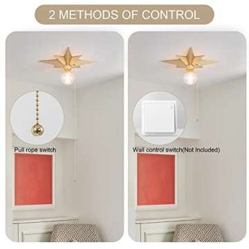 VILUXY Flush Mount Ceiling Light, Gold Star Light Fixtures Mini Ceiling Lamps with Pull Chain On/Off Switch for Hallway, Entryway, Study Room, Bedroom