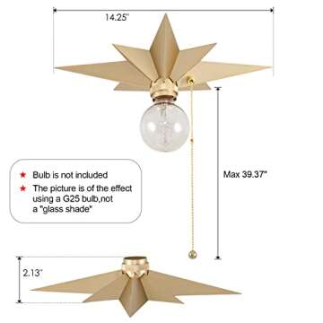 VILUXY Flush Mount Ceiling Light, Gold Star Light Fixtures Mini Ceiling Lamps with Pull Chain On/Off Switch for Hallway, Entryway, Study Room, Bedroom