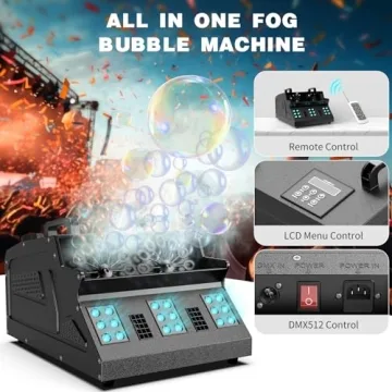 Fancybling 2000W Fog Machine, 3 in 1 Fog Bubble Machine with 2 Bubble Fans, 18 RGB LED Lights Smoke ...