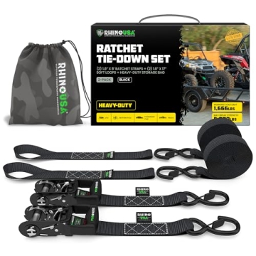 Rhino USA Heavy Duty Ratchet Straps Kit - 1.6 Inch x 8 Feet - Reliable Tie Down Solution
