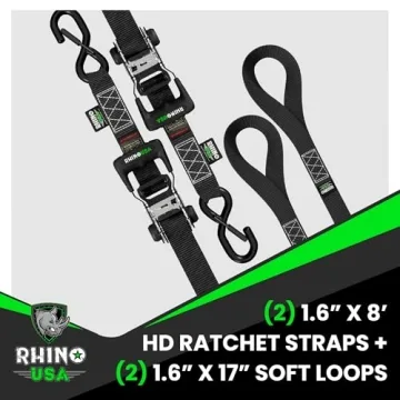 Heavy Duty Rhino USA Ratchet Straps - 1.6 in x 8 ft - Safe & Durable