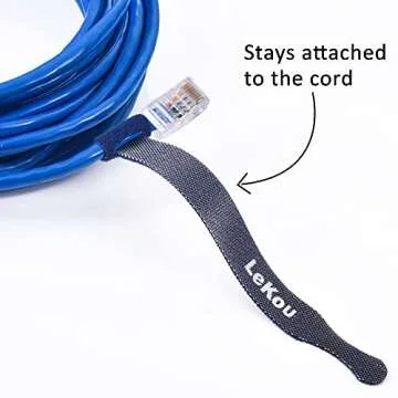 Lekou Combo Cable Ties 60 PCS- 4 Inch, 6 Inch, 8 Inch Fastening Cable Straps, Reusable Hook and Loop...
