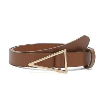 HOTWILL Women Belts for Jeans Dress Skinny Waist Belt with Gold Triangle Buckle 0.90" Width Thin Belts for Ladies Brown X-Small