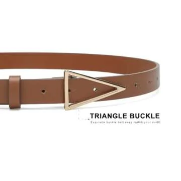 HOTWILL Women Belts for Jeans Dress Skinny Waist Belt with Gold Triangle Buckle 0.90" Width Thin Belts for Ladies Brown X-Small