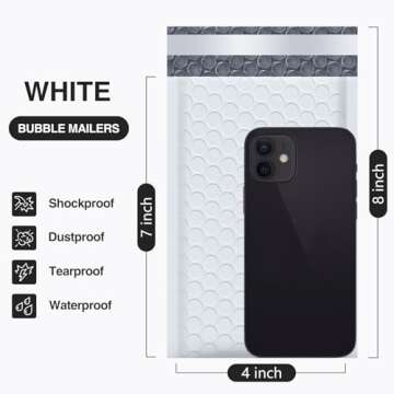 UCGOU Bubble Mailers 4x8 Inch White 50 Pack Usable Size 4x7 Inch Padded Envelopes Small Business Mai...