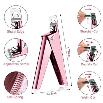 Nail Clippers for Acrylic Nails, Acrylic Nail Clipper, Nail Cutter for Acrylic, False Nail Tips Clipper Set, Stainless Steel Rainbow Color Nail Manicure Set for Salon Home Nail Art (Pink Rose)