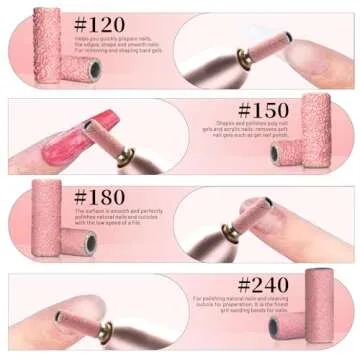 BLESWIN 100pcs Small Sanding Bands with Upgraded 3mm Mandrel Bit, 120 Grit for Acrylic Nail, Gel Nail Removing, Professional Nail Sanding Belt for Manicure and Pedicure, Pink
