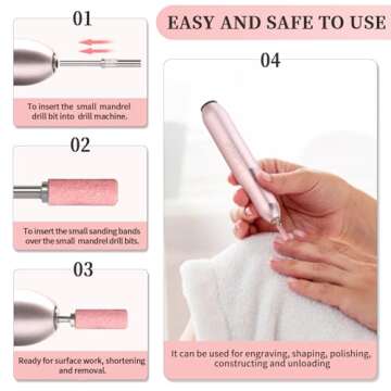 BLESWIN 100pcs Small Sanding Bands with Upgraded 3mm Mandrel Bit, 120 Grit for Acrylic Nail, Gel Nail Removing, Professional Nail Sanding Belt for Manicure and Pedicure, Pink