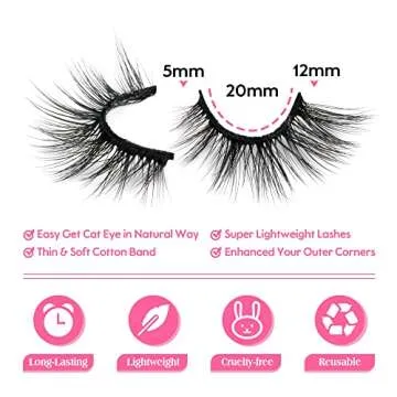 JIMIRE Half Lashes Natural Look Wispy Cat Eye Accent False Eyelashes Fluffy 3D Effect 12MM Short Str...