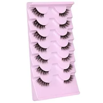 JIMIRE Half Lashes Natural Look Wispy Cat Eye Accent False Eyelashes Fluffy 3D Effect 12MM Short Strip Lashes Pack 7 Pairs