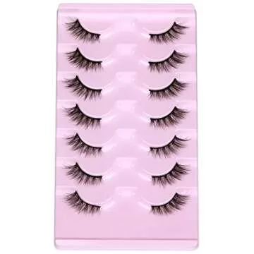 JIMIRE Half Lashes Natural Look Wispy Cat Eye Accent False Eyelashes Fluffy 3D Effect 12MM Short Strip Lashes Pack 7 Pairs