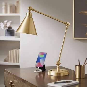 360 Lighting Wray Modern Desk Lamp 26 3/4" High with USB Charging Port Warm Brass Gold Metal Adjusta...