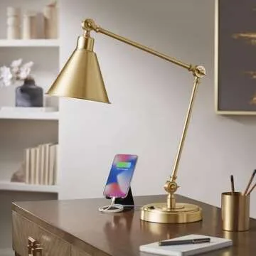 360 Lighting Wray Modern Desk Lamp 26 3/4" High with USB Charging Port Warm Brass Gold Metal Adjusta...